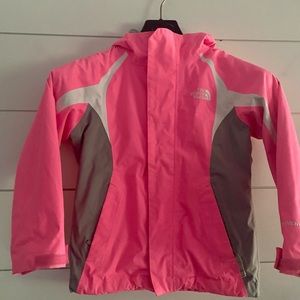 Kids North Face double insulated jacket  (6) XS pink/gray White  fleece liner